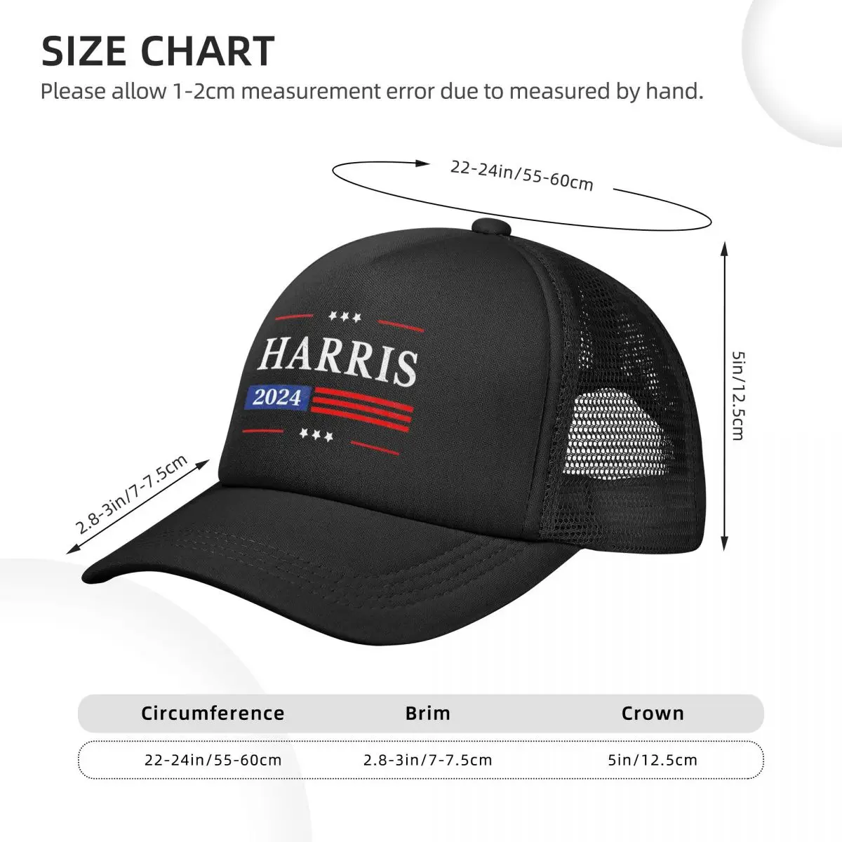 Kamala Harris-chapéu do camionista da malha, tampão de baseball do engranzamento do verão, lazer, Adjustbale, bandeira americana Merch, 2024