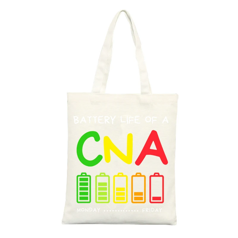 Canvas Tote Bag with CNA Battery Life Slogan Print, Ideal for Casual Daily Use and Work Outings