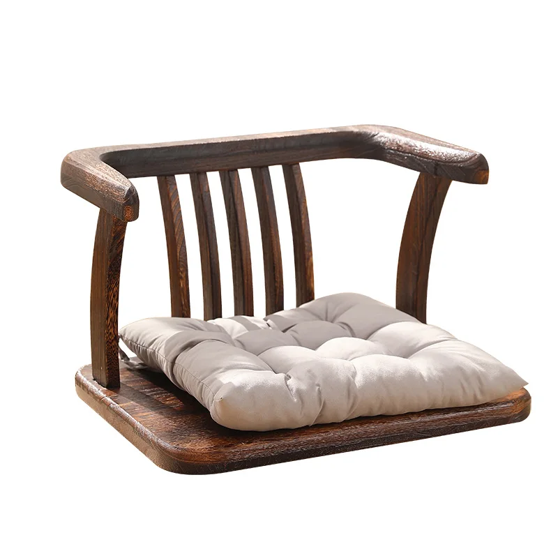 Solid Wood Armchair Zen Meditation Chair Tatami Tea Chair for Balcony Lounge Ergonomic Round Accent Chair Handmade Craftsmanship