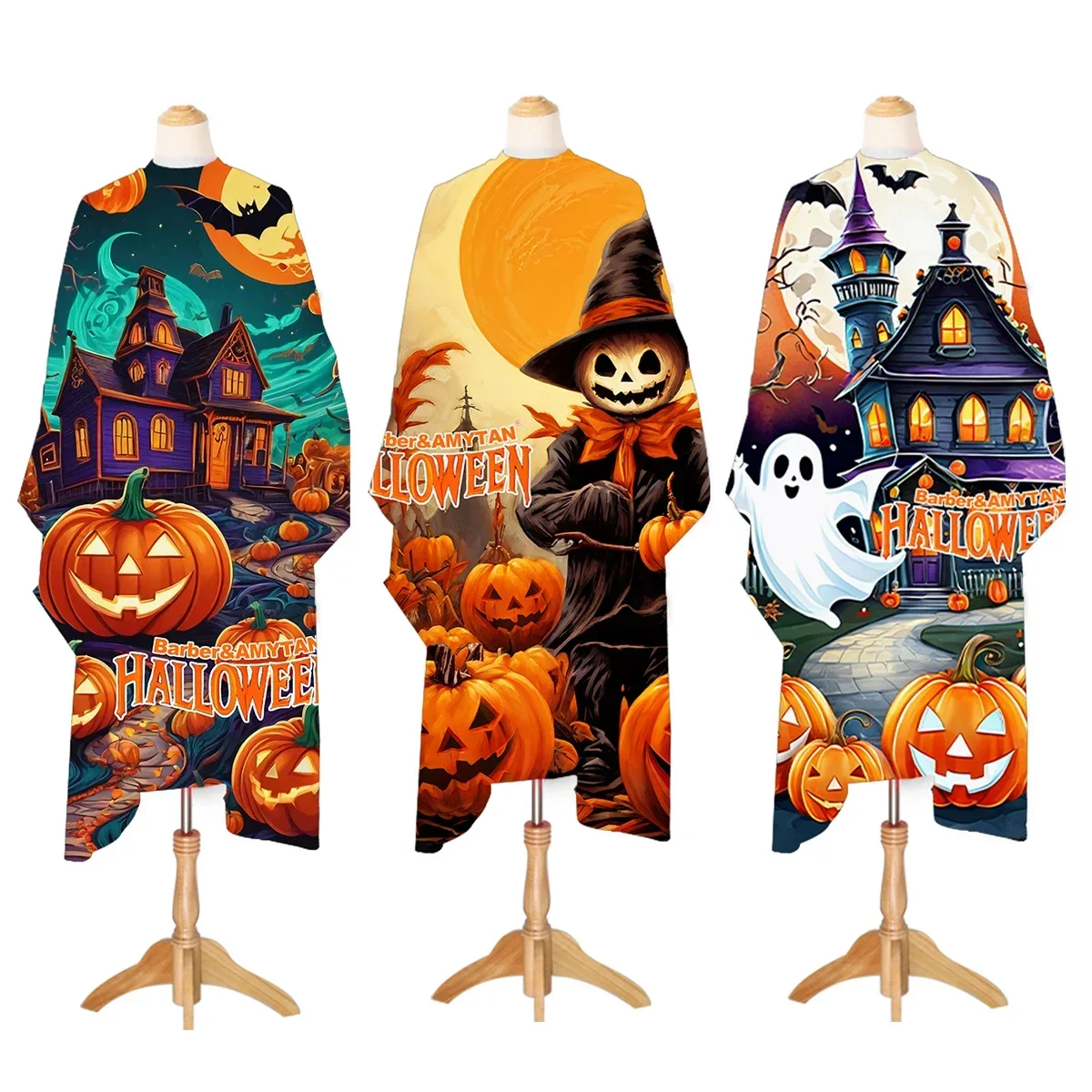 Professional Barber Cape Haircut Apron Holloween Pumpkin Ghost Hairdresser Gown Cloth Hair Cutting Cape Salon Styling Tools Gift