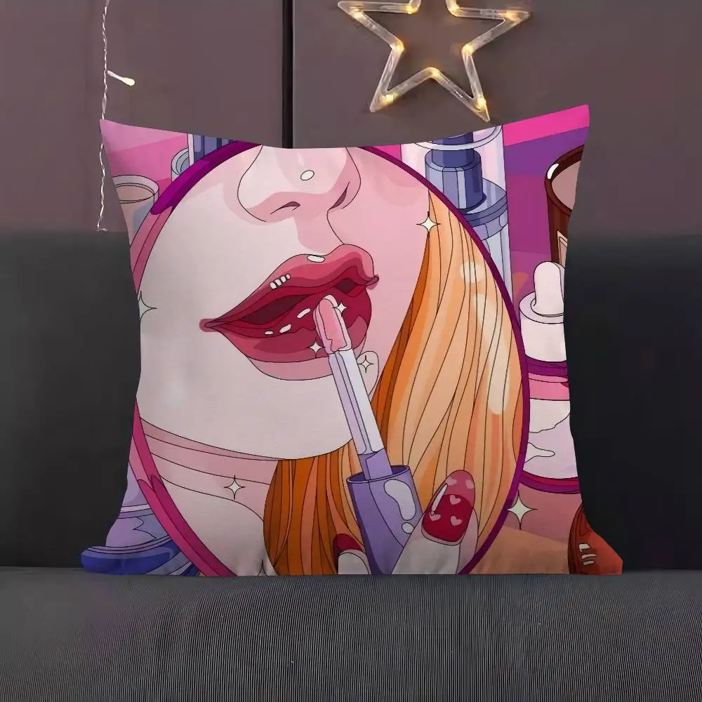 

Glam Lipstick Application Pillow Cover For Bedroom Room And Living Room Sofa Decorative Cushion Cover
