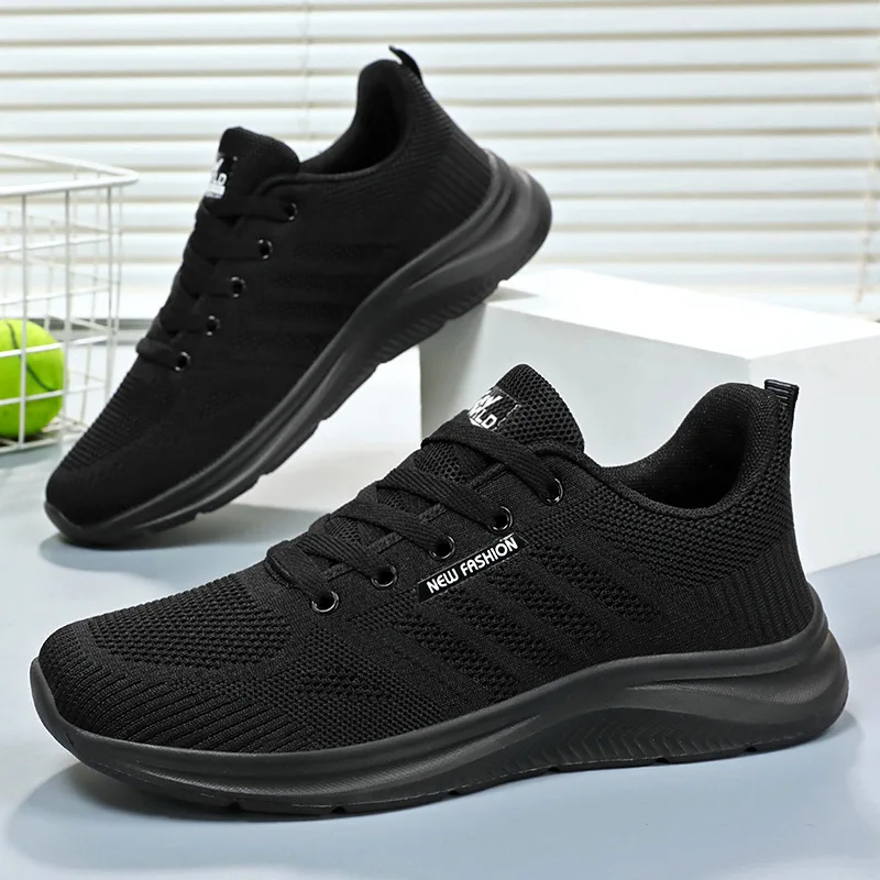 2024 spring new simple men's shoes Pure black sports casual shoes Light breathable comfortable running shoes