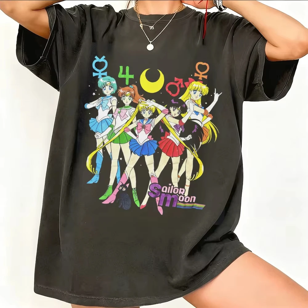 Sailor Moon Retro 90er Anime Grafik T-Shirt Sommer Baumwolle Herren Damen T-Shirt Streetwear Casual Trend Kurzarm Paar Hip Hop Top – Detail 6