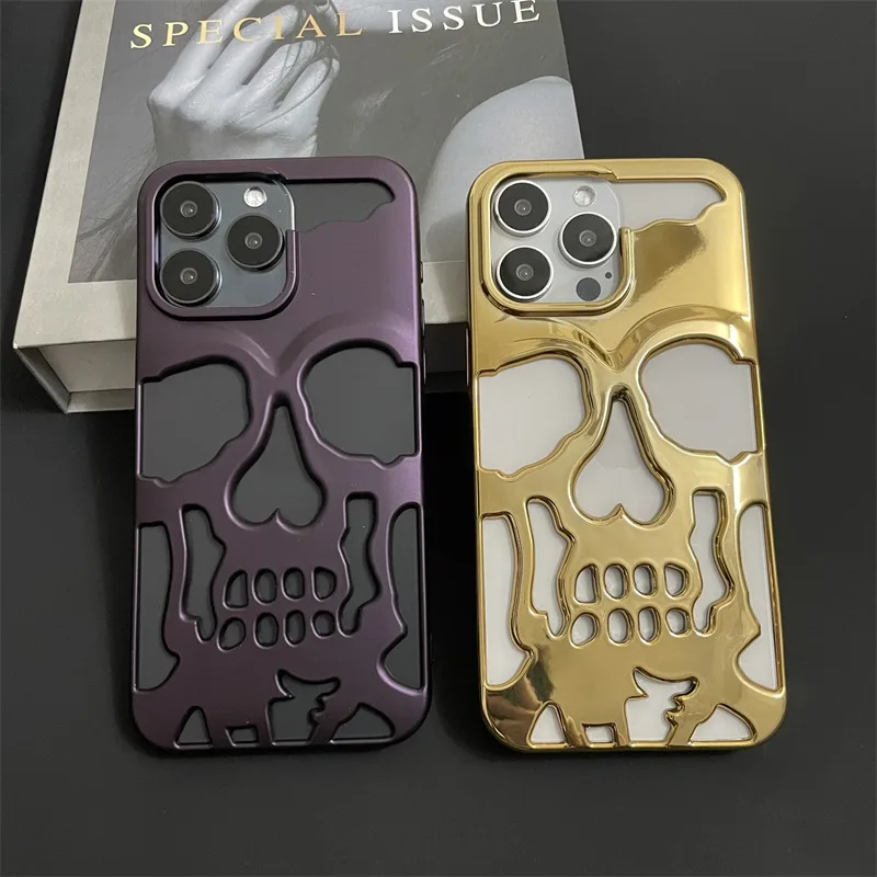 Cool Hollow Heat Dissipation Cool Skull Ghostface Plating Phone Case For iPhone 16 Pro Max 15 16 Plus Fashion Slim Cover