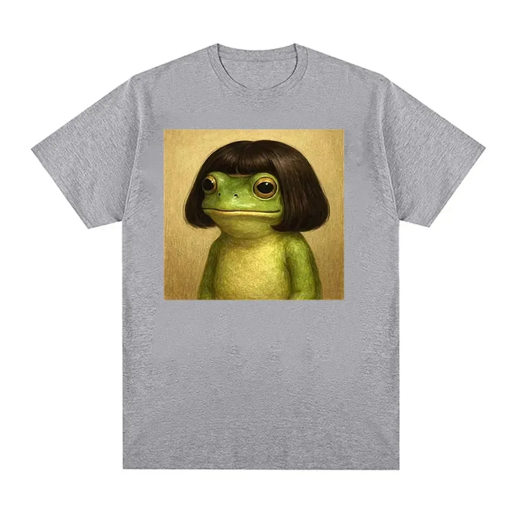 Vintage 90s Casual Oversized T-shirt Funny Frog Face with Bob Haircut Meme T Shirt Men Women Fashion Humor Short Sleeve T-shirt