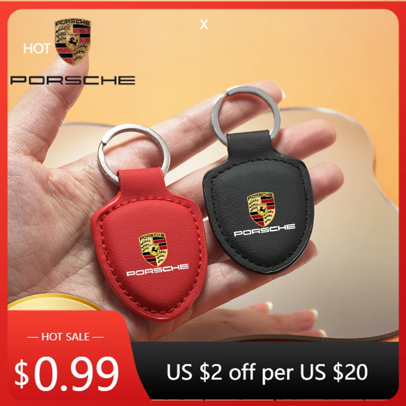 

Car Sticker For Porsche Leather Car Keychain Shield Type Key Ring For Porsche Panamera Cayenne Taycan 911 718 Macan Carrera-GT 9