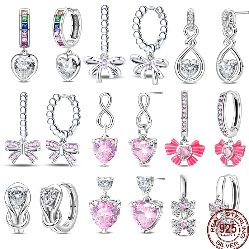 925 เงินสเตอร์ลิงผู้หญิงสีชมพูเงาZirconโบว์ใหม่น่ารักสัตว์เลี้ยงหมีน่ารักต่างหูเหมาะสําหรับFit Partyประณีตเครื่องประดับของขวัญ