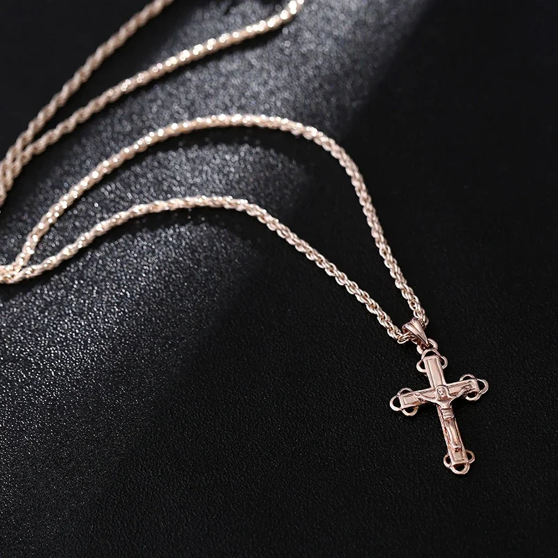 Shamty Classic Design Rose Gold Color Cross Necklace Christianity Jewelry Jesus Of Nazareth Rose Gold Cross Charm Orthodox