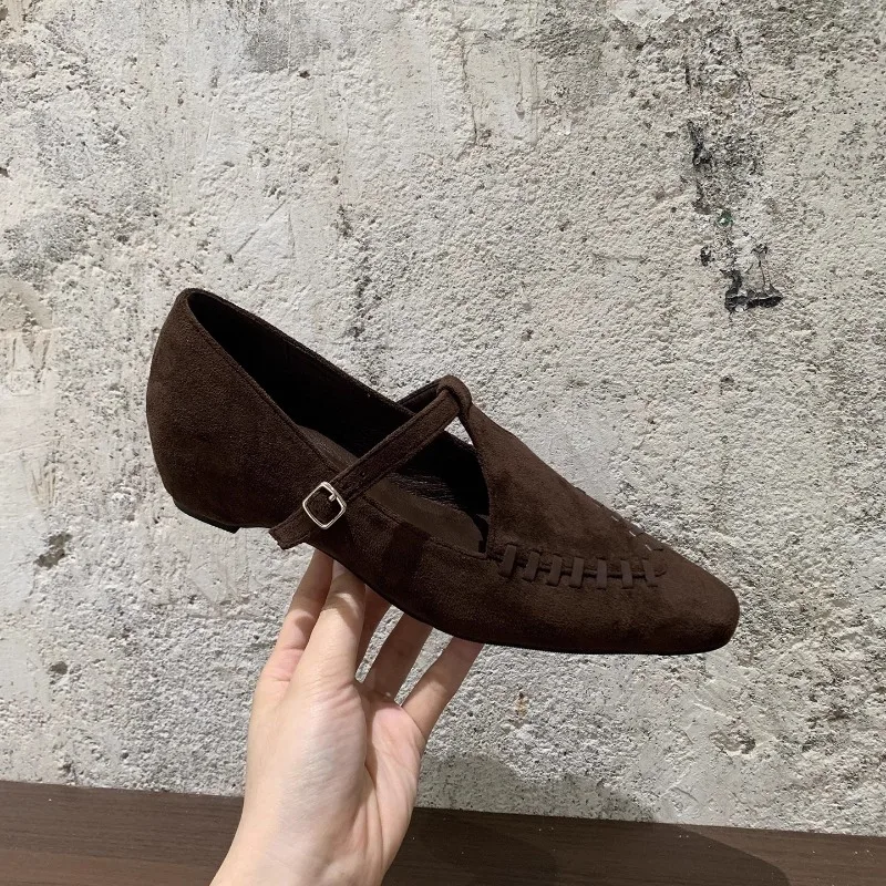 Designer Women Pointed Toe Shoes Fashion Office Flats Shoes Autumn 2025 Sexy Suede Dress Party Shoes Buckle Walking Zapatos Lady
