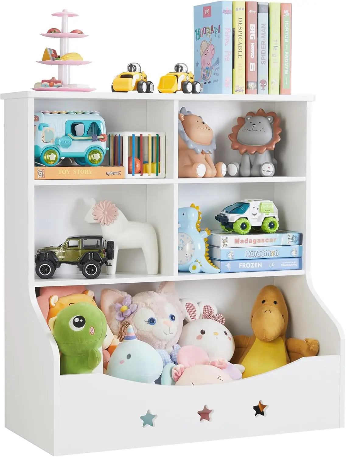 

Kids Toy Storage Organizer, Children Multi-Functional Bookcase and Bookshelf, Toddler 5 Toy Storage Cabinet, Toy Shelf for