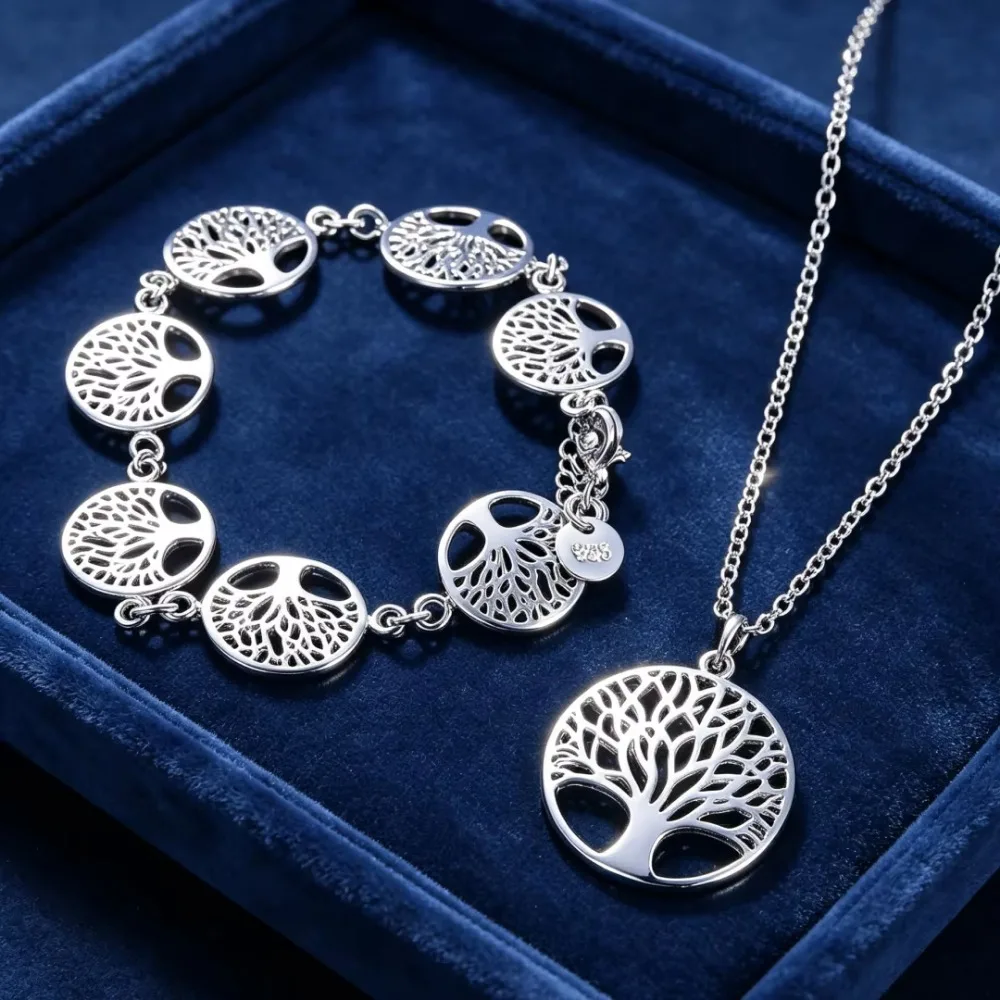 2pcs Set 40-75CM 925 Sterling Silver Chain Tree Necklace Bracelets Fashion for Men Women Jewelry Wedding Gift