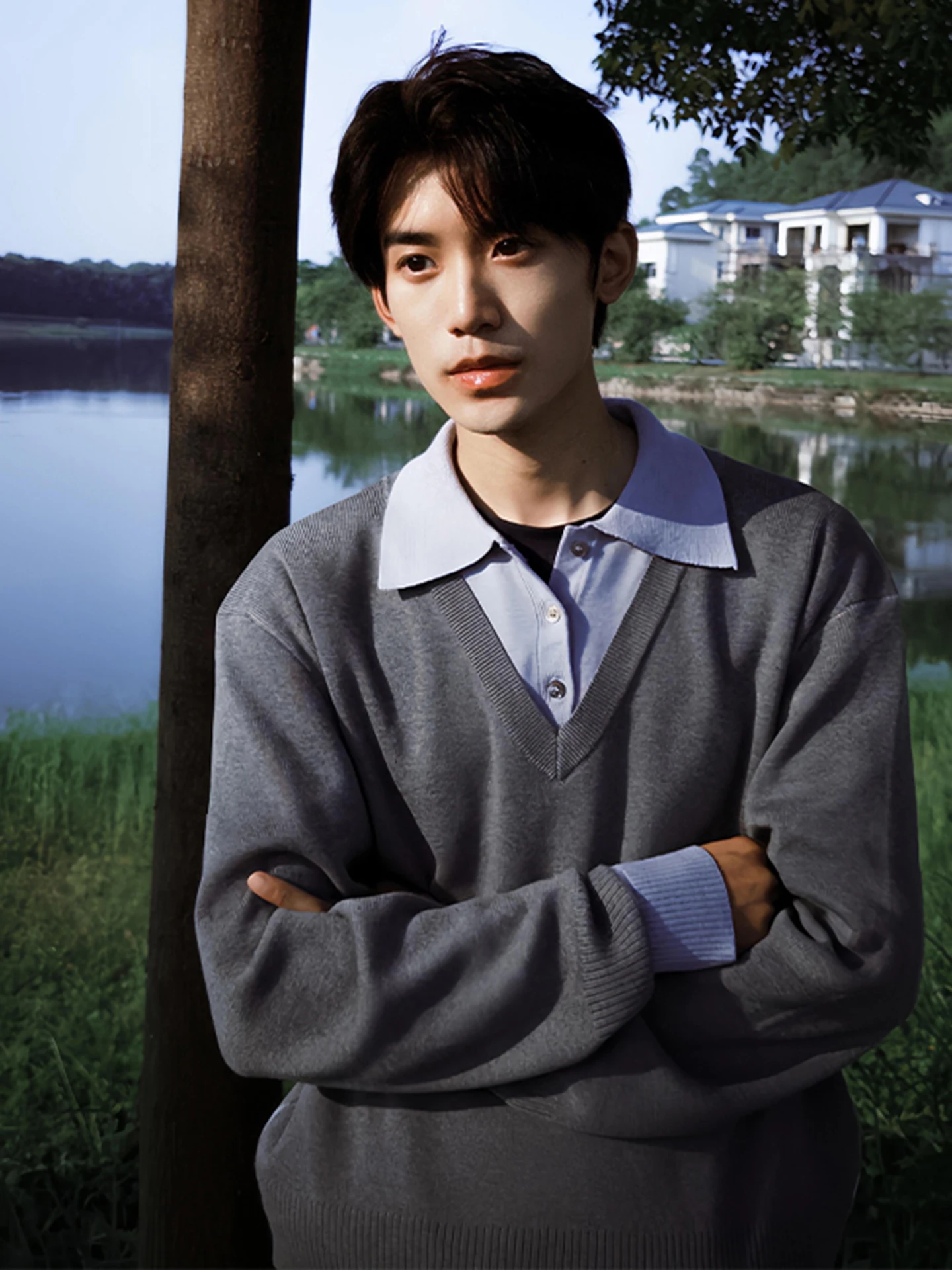 

Мужской вязаный свитер с воротником, базовый слой, серия Miu, осенняя модная внутренняя одежда, Cleanfit Base Shirt, свободный крой