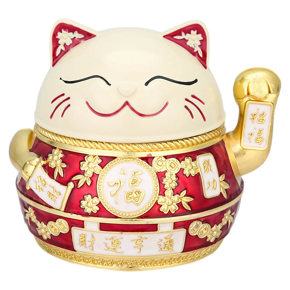 

Lucky Cat Ashtray Aluminum Alloy Ash Holder With Lid Home Office Decor Desktop Cigarette Container Living Room Metal Household