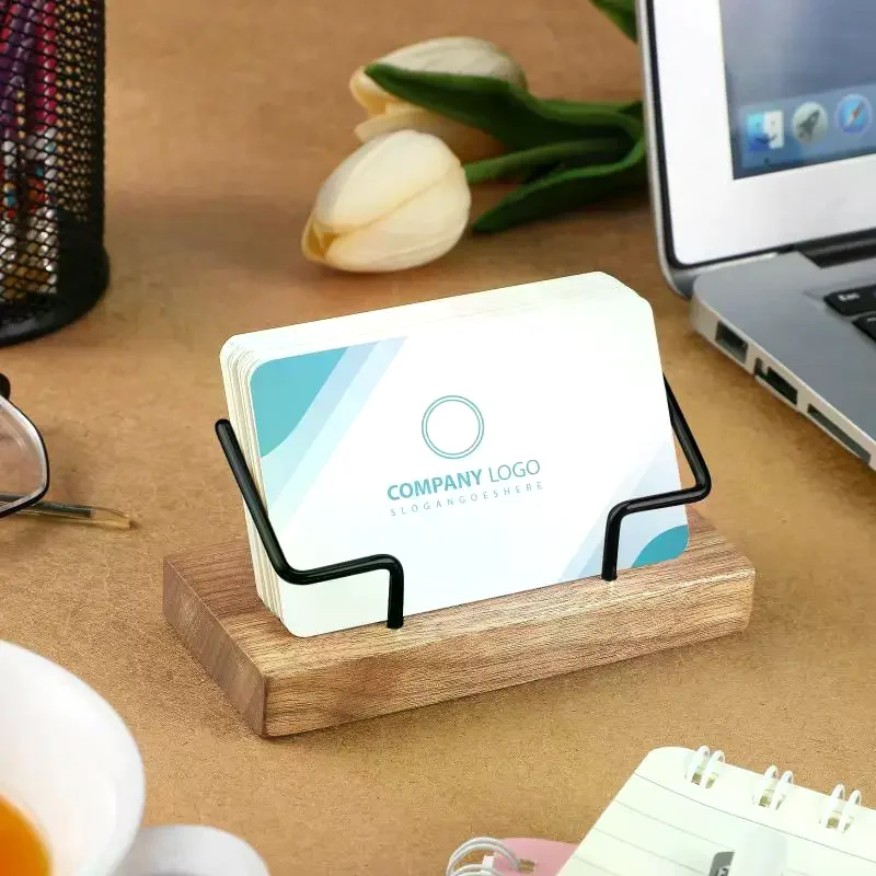1Pcs Wooden Business Card Display Stand Wood Business Card Holder For Desk Postcard Holder Office Home Desktop Accessories view 2