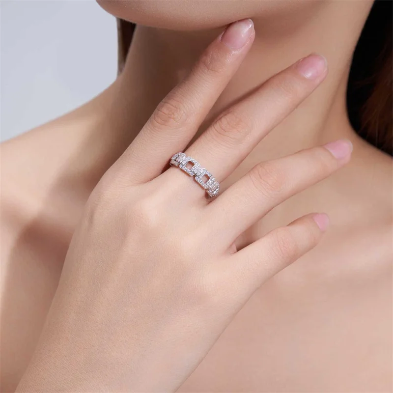 ZFSILVER Fashion Classic Trendy High Quality s925 Silver Moissanite Square Chain Ring For Charms Women Jewelry Party Gift R16987