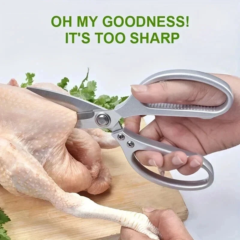 1PC Multi-Purpose Stainless Steel Kitchen Shears - Heavy-Duty Poultry Scissors with Comfortable Aluminum Alloy Grip for Food Pre
