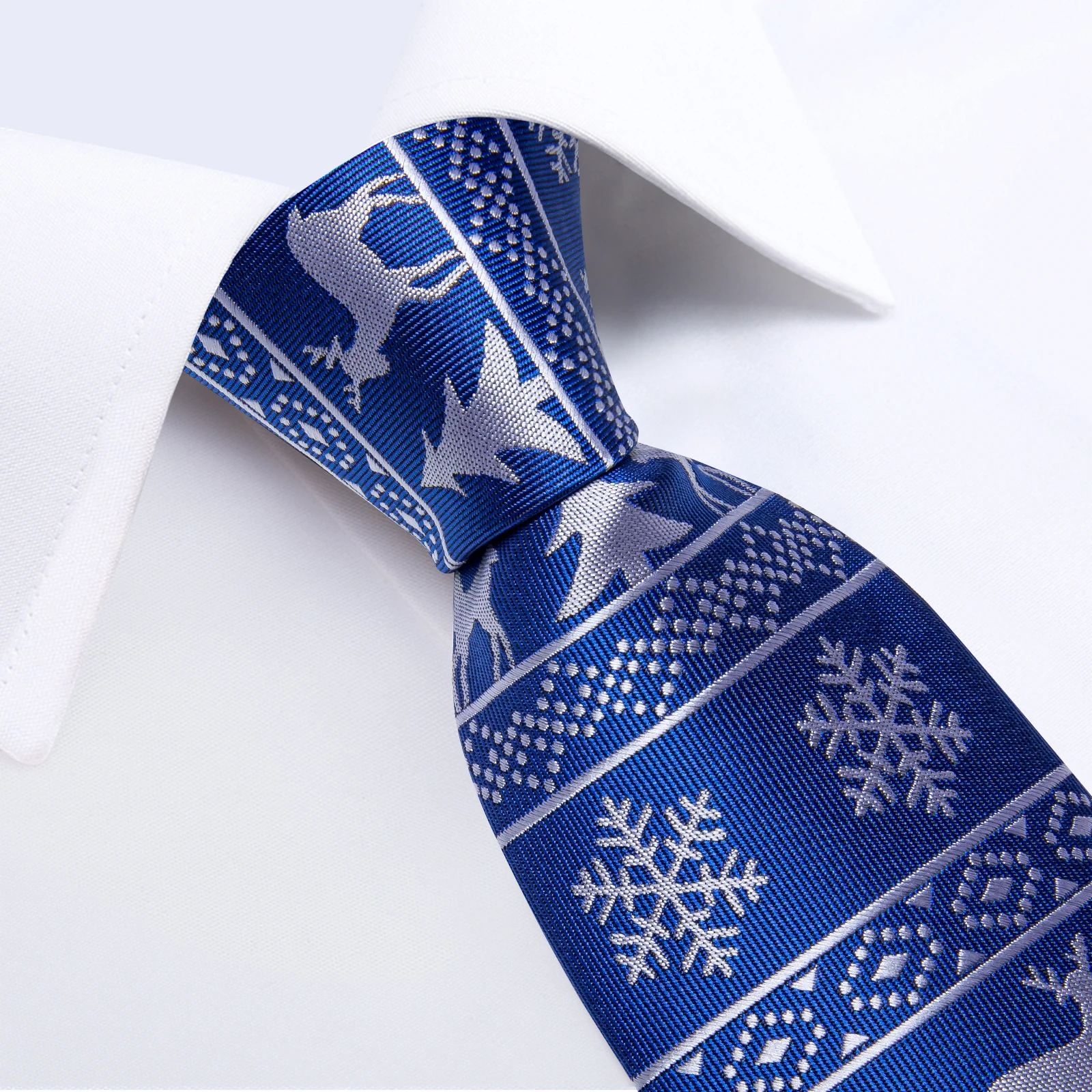 2023 Blue Christmas Ties for Men Family Party Accessories 8cm Tie Set Gift Handkerchief Cufflinks Wholesale Dropshipping