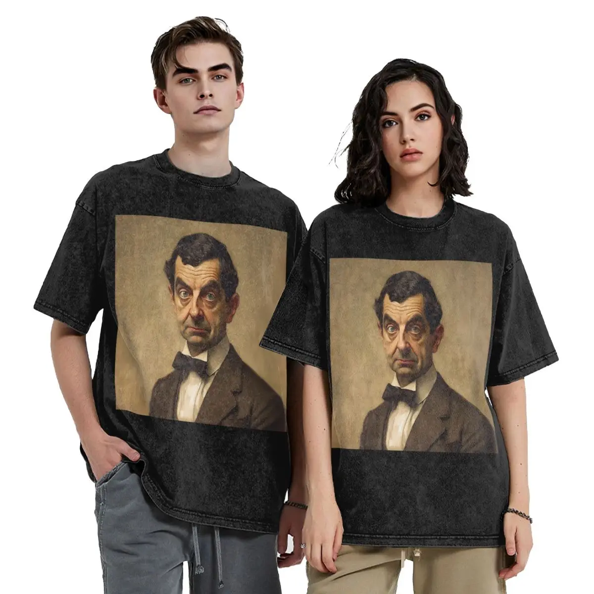 Mr Bean Whistler Mother Washed T Shirts Oversized Short Sleeve Hip Hop T-Shirt Streetwear Tops Tees for Men Women