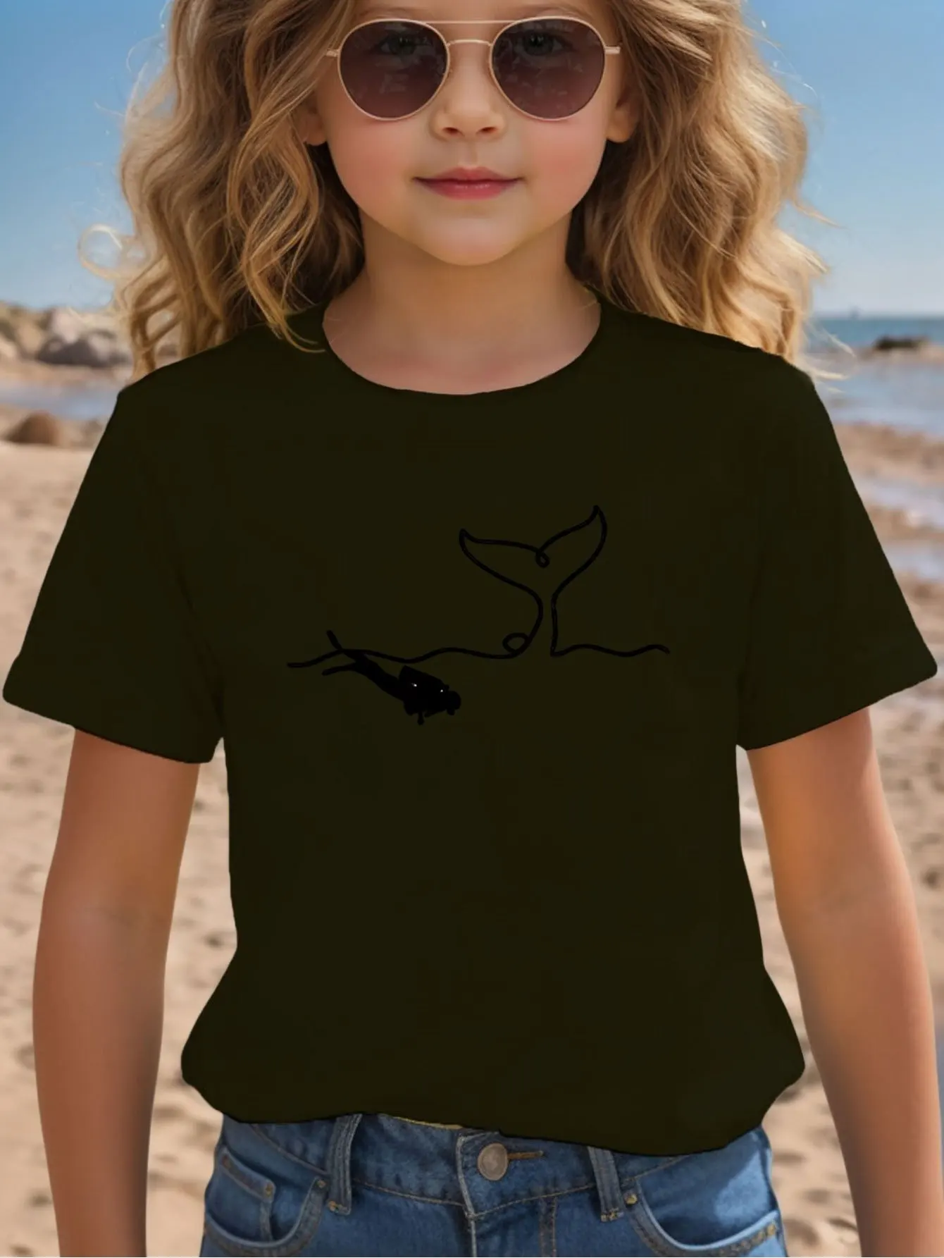 Simple Scuba Diver Whale Tail Graphic Kids T Shirt Boys Girls Family Matching Parent Child Summer Crew Neck Children Daily Tee