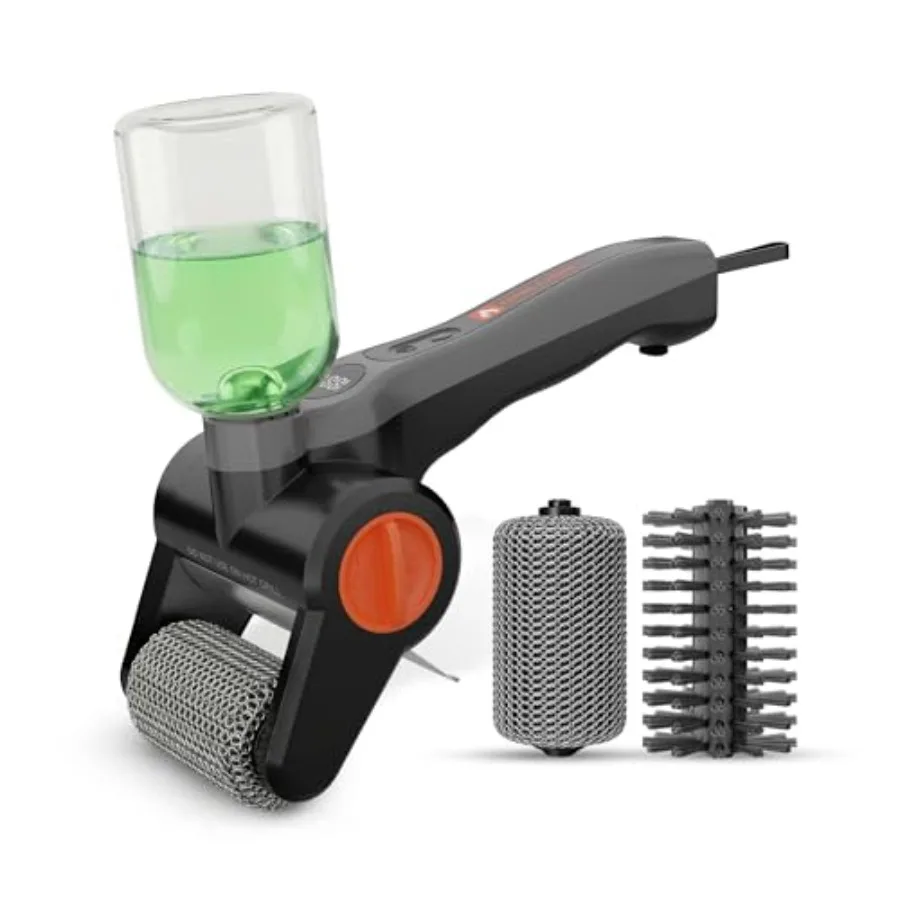 

Outdoor electric grill cleaning brush with stainless steel wire and bristle-free chain heads, cordless rechargeable design, int