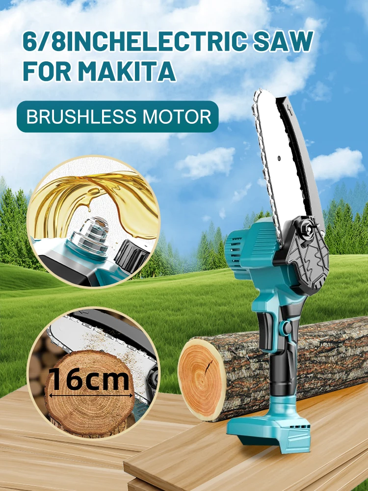 Brushless 6inch 8inch Electric Saw Automatic Oiler Handheld Garden Pruning Chainsaw Woodworking Tools for Makita 21V Battery