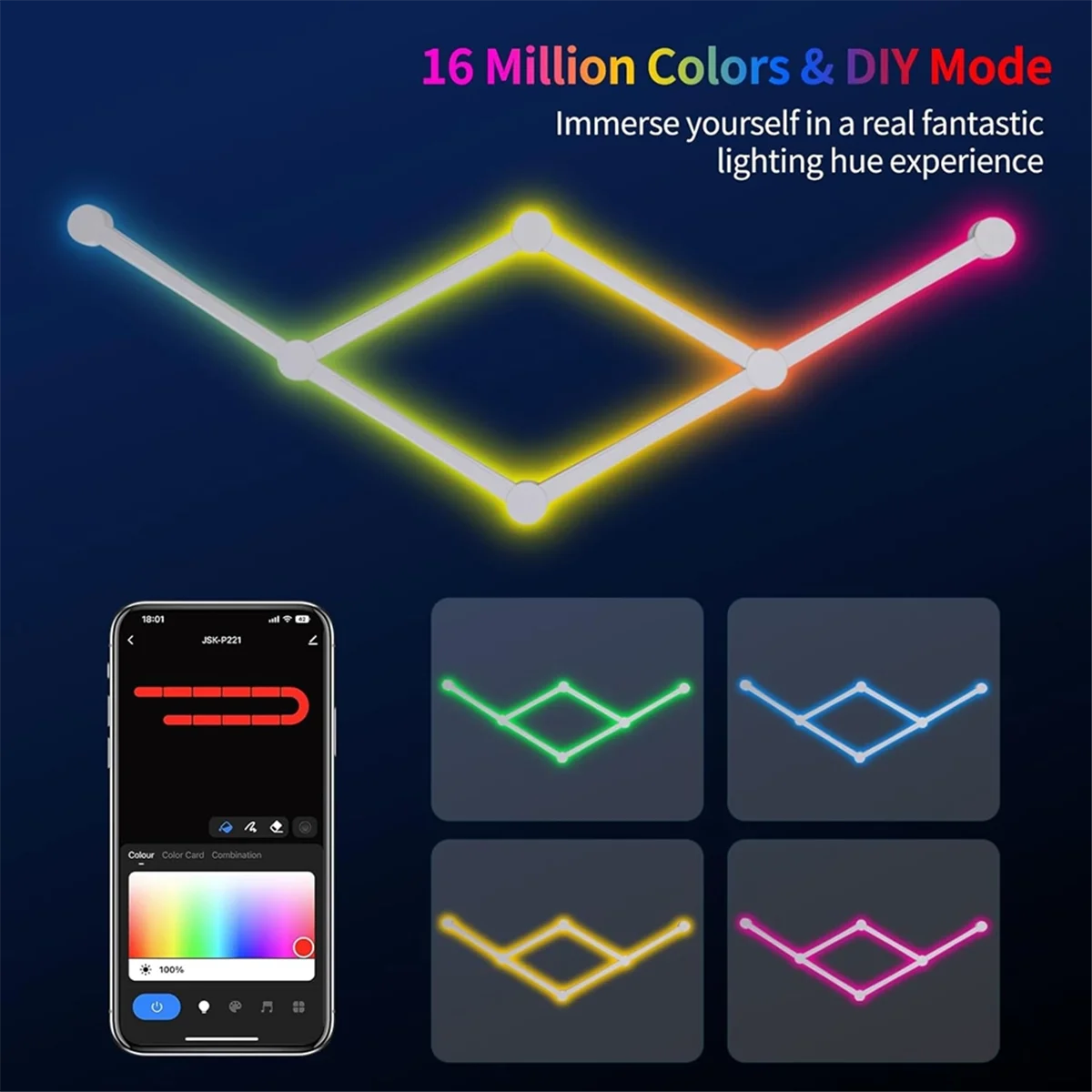 BFYLE USB slimme wandlamp RGB LED-lichtbalken 16 miljoen kleuren dimbaar muzieksynchronisatie DIY Home Decor lichtbalken wit