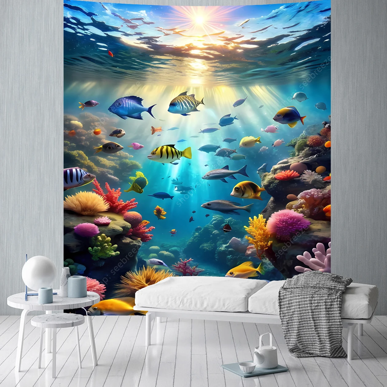 مسحور تحت الماء نسيج قوس قزح الأسماك الاستوائية الكريستال المياه النباتات المائية محكم جدار الفن الطبيعة الهادئة ديكور المنزل