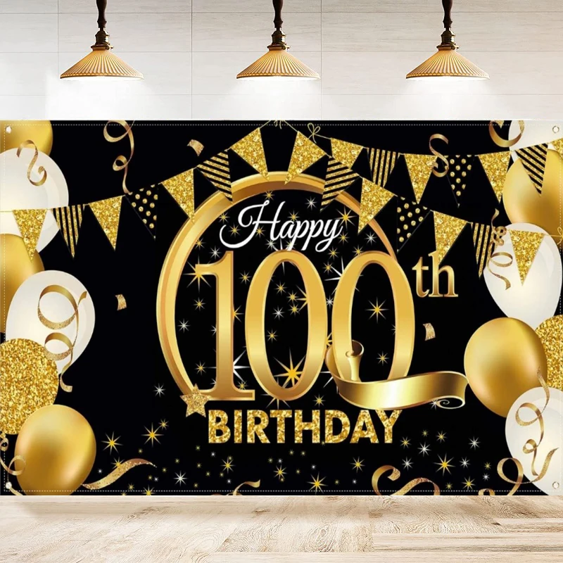 Photography Backdrop For Men Happy 100th Years Old Birthday Balloons Background Home Party Backdrop Wall Banner Decor Poster