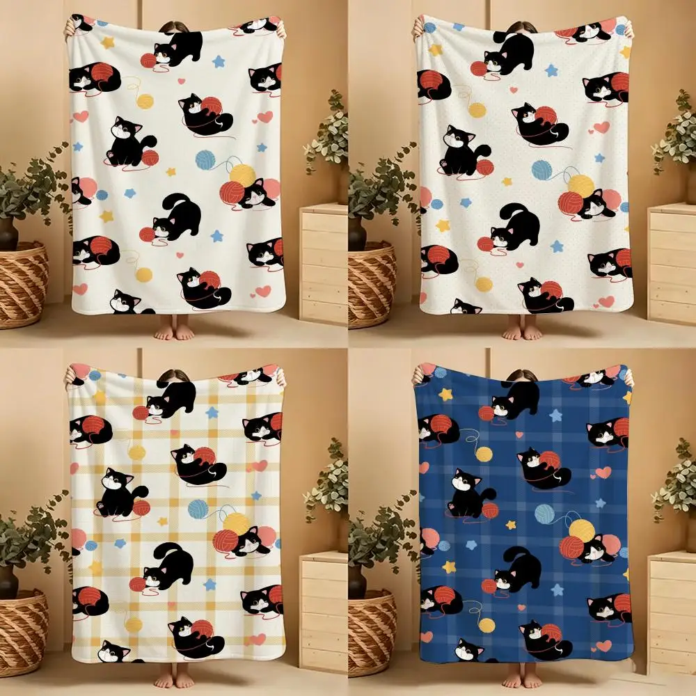 Manta suave y cálida con diseño de gato estilo H-Home Tuxedo para dormitorio, sala de estar, cama,viajes,camping, picnic, regalo