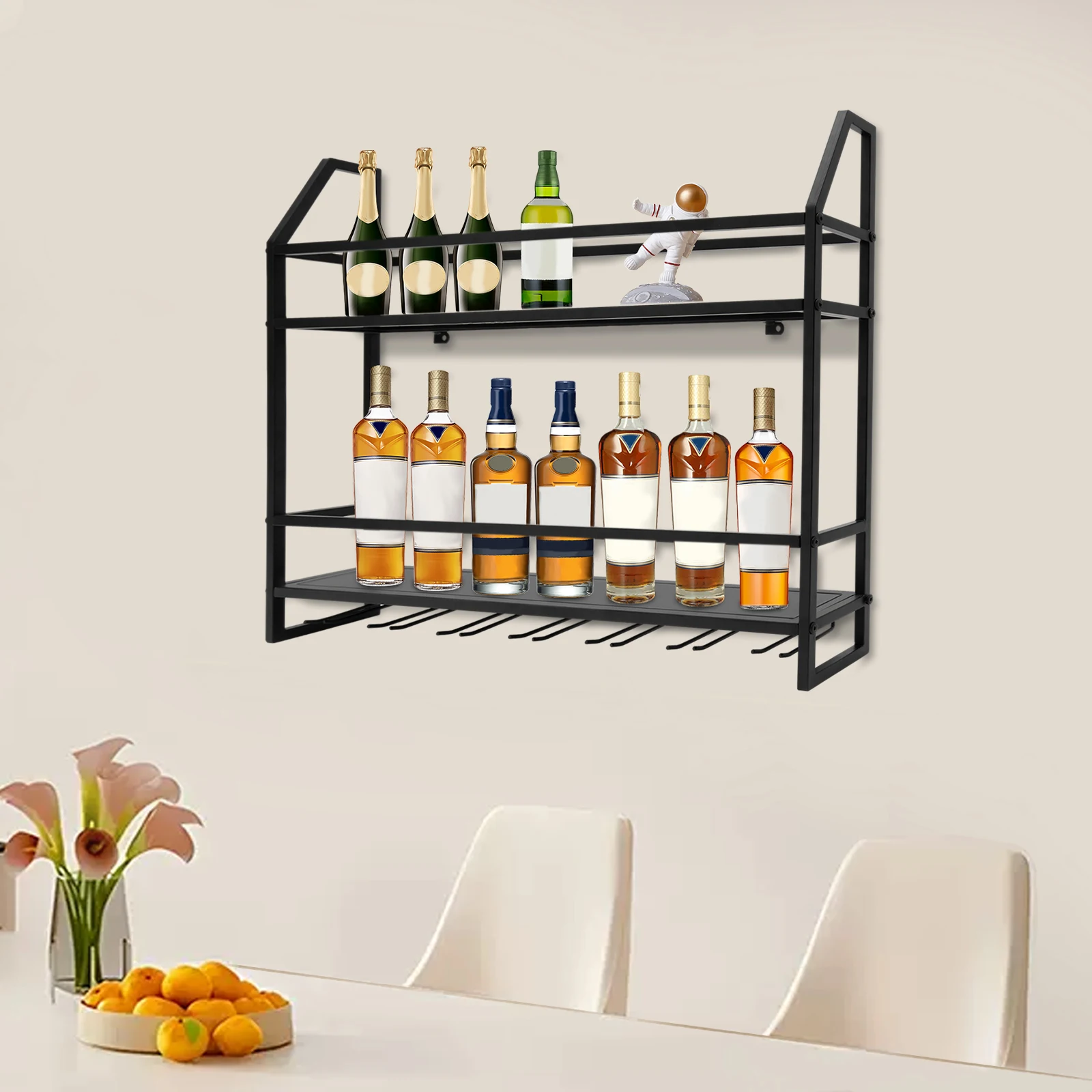 Wine Racks Wall Rust-Proof Mounted Wine Glass Holders Black Storage Racks Easy to Clean for Restaurants/Bars/Cafes