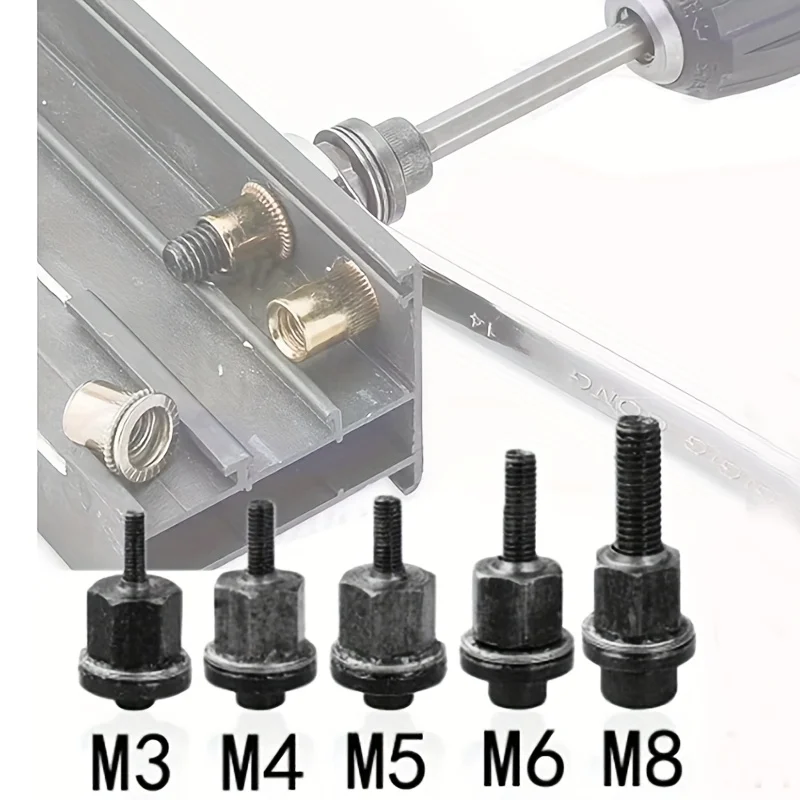 5 ชิ้น M3 + M4 + M5 + M6 + M8 มือ Rivet Nut Gun Head Nuts ติดตั้งง่าย Riveter Rivnut เครื่องมืออุปกรณ์เสริมสําหรับถั่ว