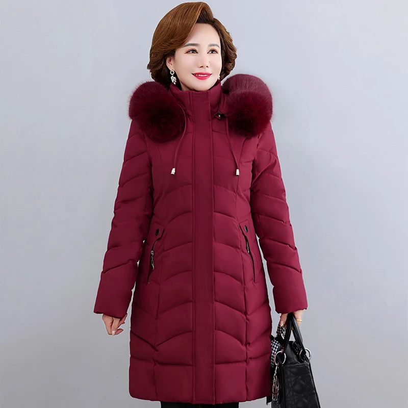 Winter Jackets for Women 2023 Thick Warm Middle Aged Women\'s Winter Coats Fur Collar Casual Cotton Padded Long Parkas Hooded