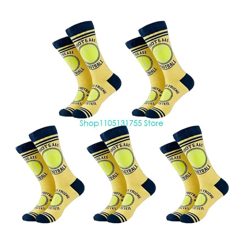 K0EF 5 Pair Football Theme Sports Sock with Enhances Durability and Breathability
