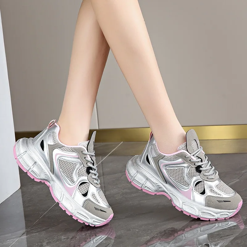 Silver Ins Running Shoes para mulheres, tênis casuais, elegante, respirável, estilo clássico, fábrica de gemas personalizadas, quente