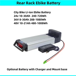 Rear Rack Carrier City Bike Ebike Battery 36V 48V 10Ah 10.4Ah 13Ah 15Ah 20Ah 25Ah City Bike Commuter E-bike Battery with Charger