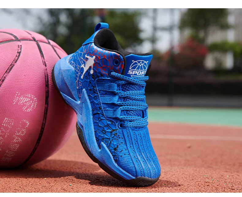 Kinder-Basketballschuhe, rutschfest, atmungsaktiv, Basketball-Trainings-Sneaker, Schnür-Basketballstiefel für Jungen und Mädchen, Sportschuhe – Detail 4