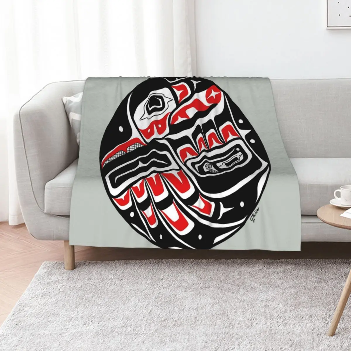 Raven Steals The Sun - PNW style Throw Blanket Custom Designers Hair Nap Flannels Stuffeds Blankets