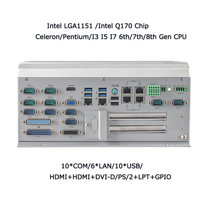 Indutrial Computer Intel Core I3 7100 I5 8500 6 * Lan 10 * Com 10 * Usb Hd Vga Dvi PS2 Lpt Gpio Embedded Controller Uitbreiding Doos Pc