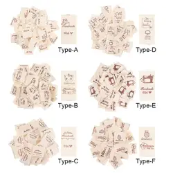 50PCS Handmade With Love Cloth Garment Labels Cartoon Cat Love Heart Woven Knitted Supplies Sewing Accessories Clothing Tags DIY