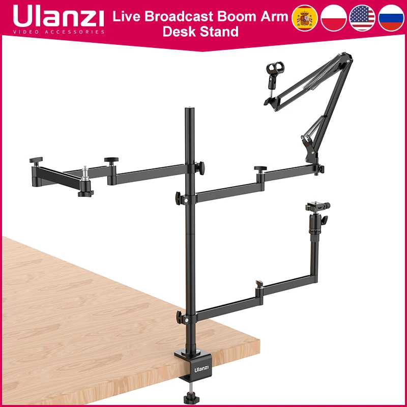 

Ulanzi Live Broadcast Boom Arm Flexible Desk Mount Camera Arm Clamp Webcam Stand Mic Arm for Blue Yeti Snowball Yeti Nano