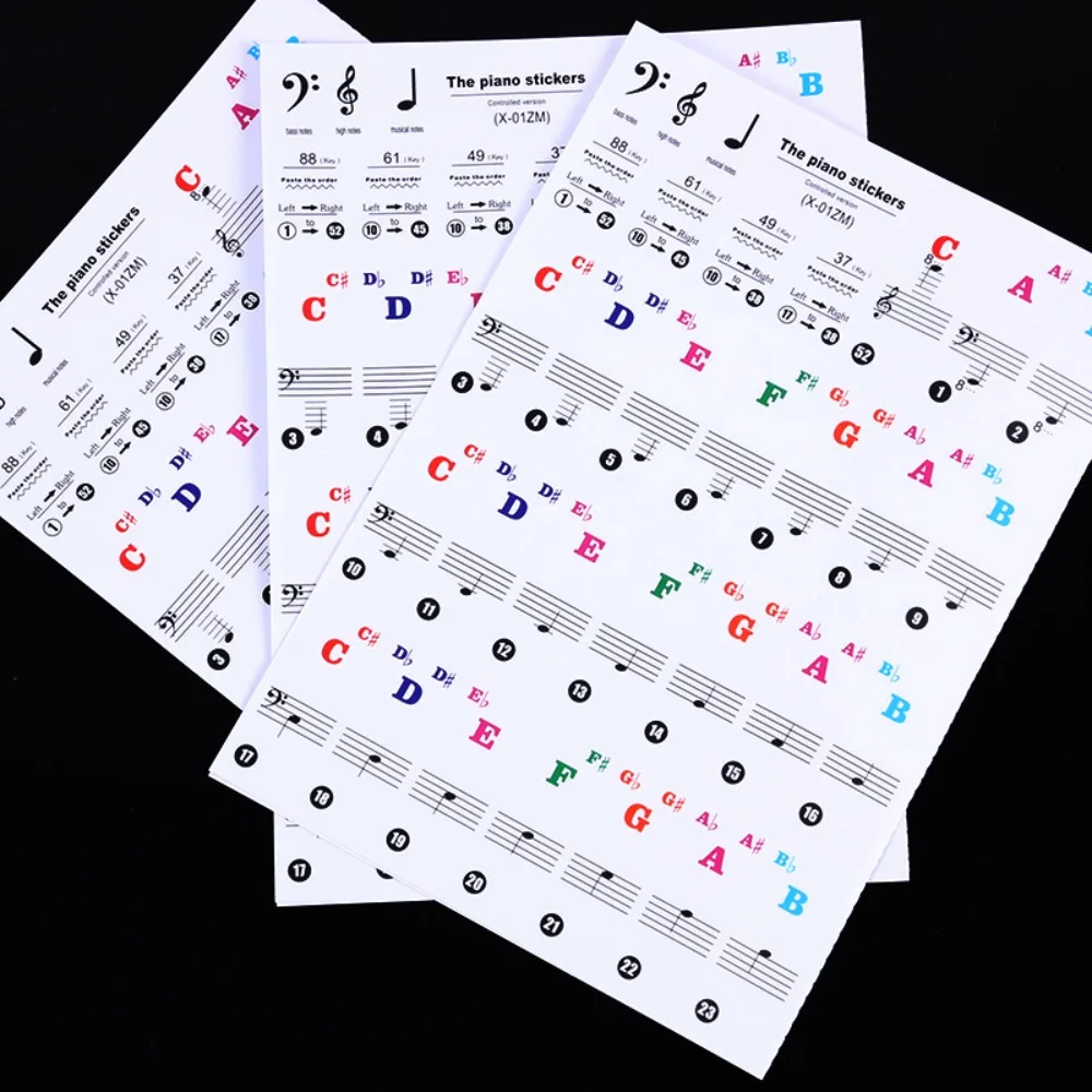 88/61/54/49 Key Piano Keyboard Stickers Self-adhesive Removable Piano Spectrum Sticker Symbol Transparent Tools