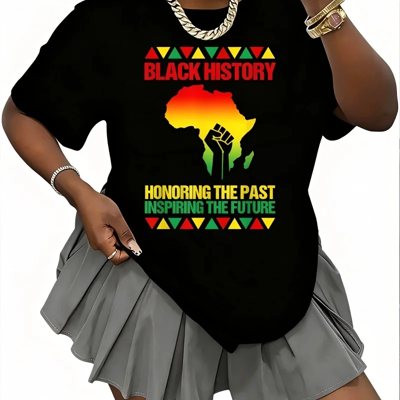 Black History Women's 100% Cotton T-Shirt Fun Print Short Sleeve Top Casual Round Neck Tee S-5Xl