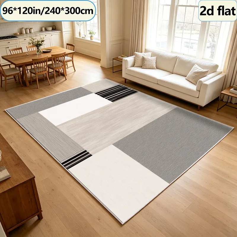 Modern Textured Patchwork Grey Beige Panel Carpet Flooring Square Area Rug Non-Slip Washable Floor Mat for Study Room Entryway Home