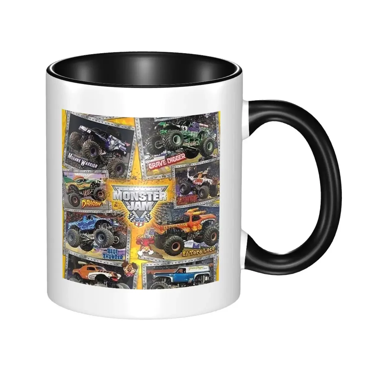 Taza con diseño clásico de Monster Jam, divertidas tazas de cerámica para café, tazas de té, taza de leche, regalo para mujer y hombre