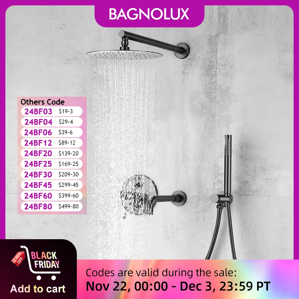 

Bagnolux Brass Drawing Concealed Wall Hanging Top Head And Hand Shower Curtain Set Two Functions Hot Cold Mixing Bathroom Faucet