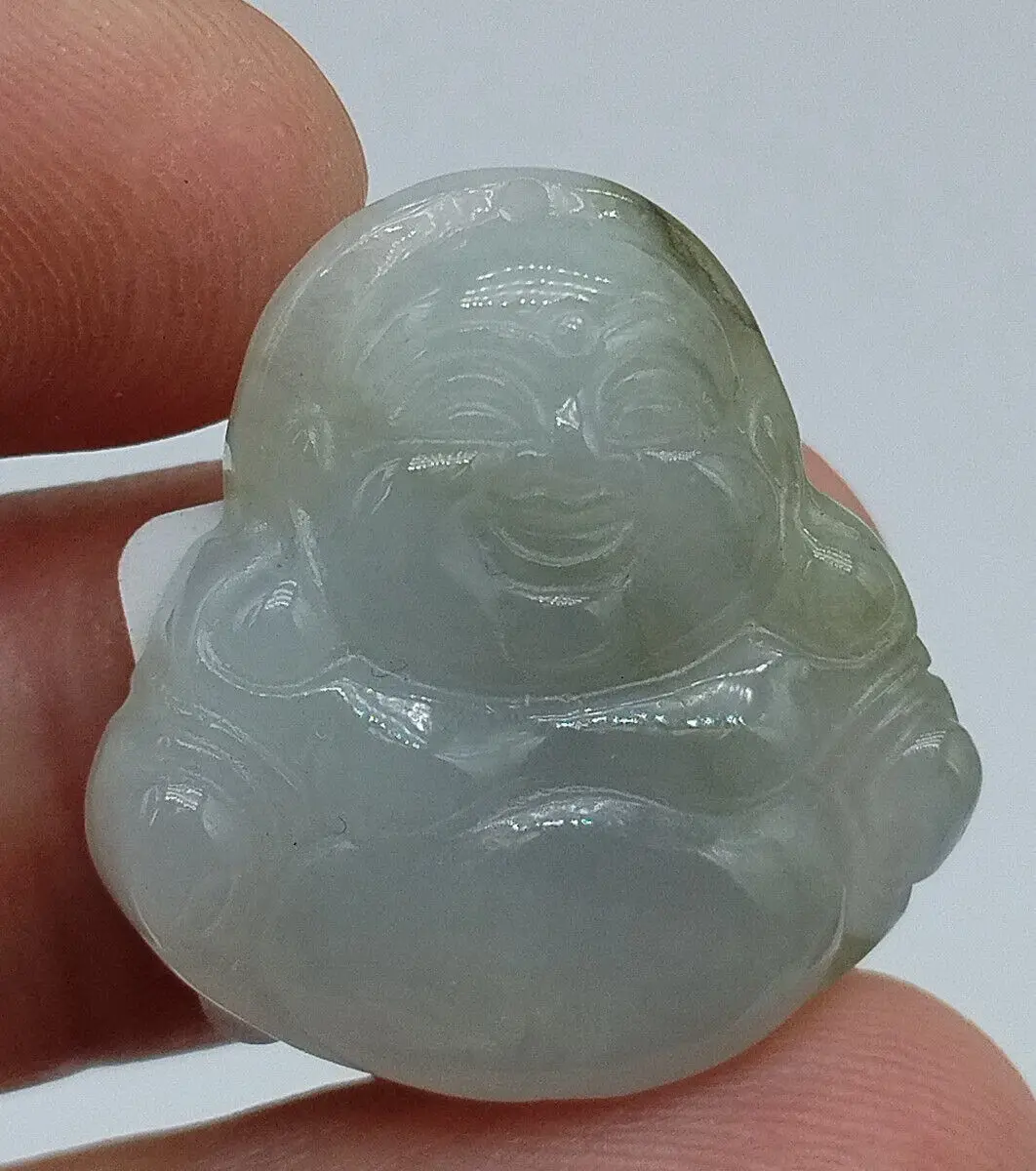 Certified Green Natural Type A Jade Jadeite Carved Happy Buddha God Pendant