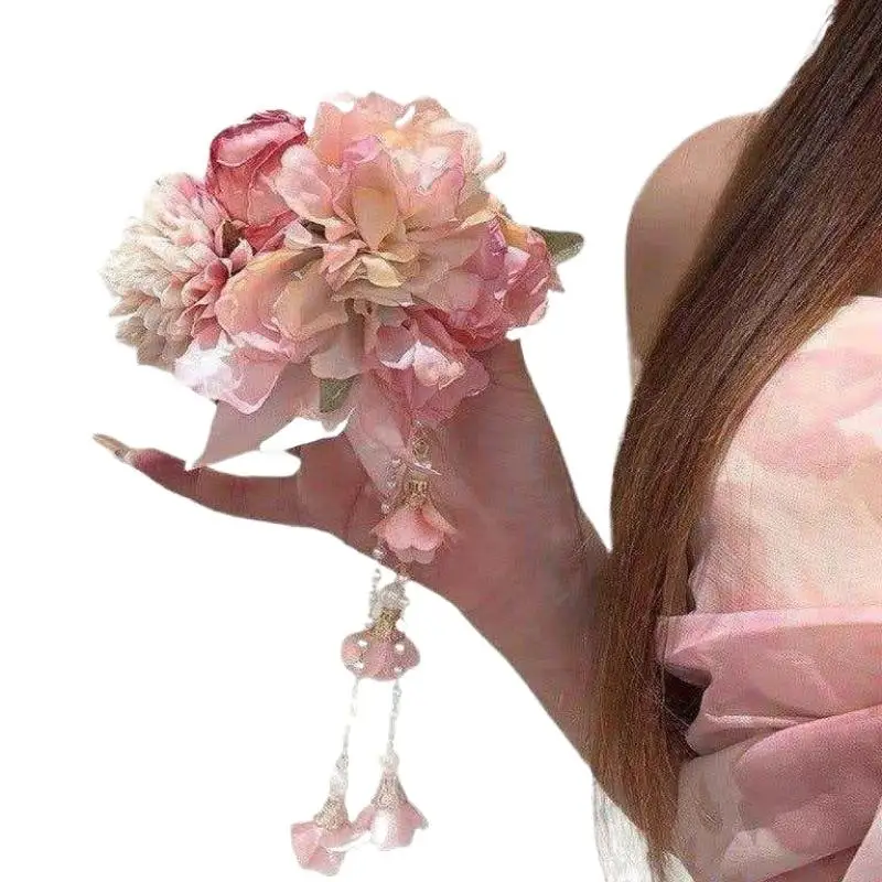 Pink Elegant Tassel Hanfu Hair Clip Ancient Chinese Style Hair Accessory for Girls Daily Wear Party Gifting