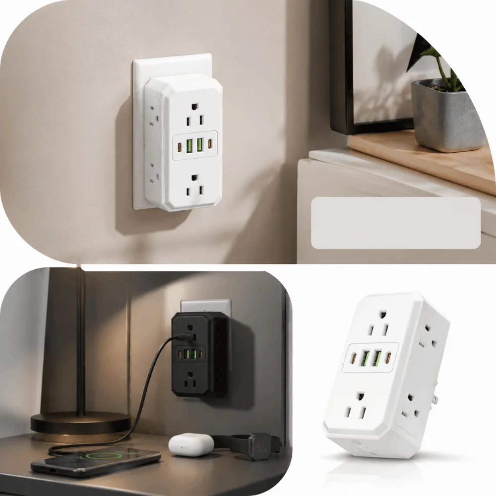 US Plug Multi Port Expander Flame-Retardant Material High-Quality Internal Parts Six Outlet Power Splitter Space-Saving for US