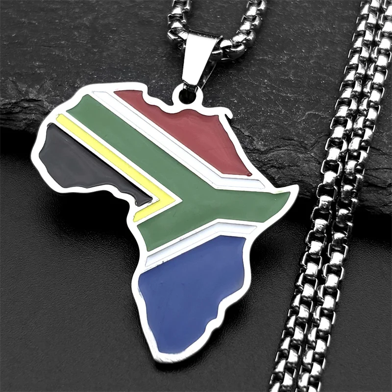 أفريقيا جنوب أفريقيا خريطة العلم قلادة قلادة للنساء الرجال الفولاذ المقاوم للصدأ الملونة المينا الذهب اللون العرقية سلسلة مجوهرات #4