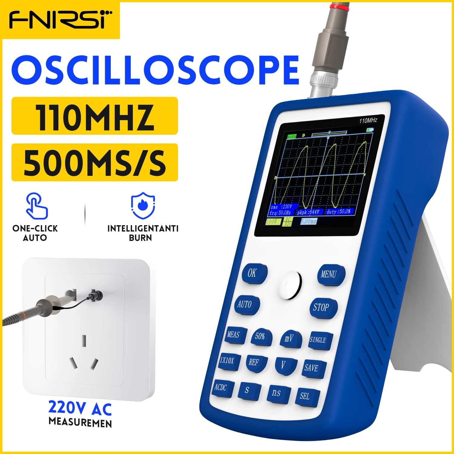 FNIRSI-1C15 Professional Digital Oscilloscope 500MS/s Sampling Rate 110MHz Analog Bandwidth Support Waveform Storage